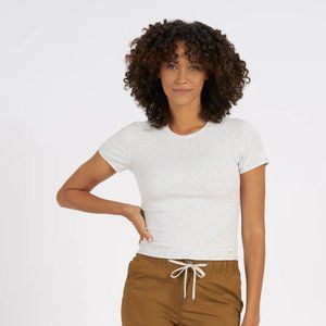 Vuori Mudra/Pose Fitted Tee (White Heather, XS) - Women's Rib Tee